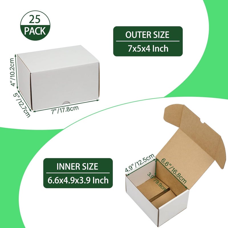 HESESOH 7x5x4 Inches Shipping Boxes Set of 25, White Corrugated Cardboard Box Literature Mailer for Packing Small Business - Image 2